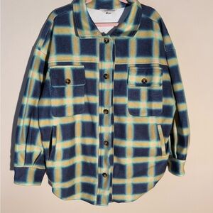 Davi & Dani Multicolor Plaid Top in Navy, Teal & Yellow